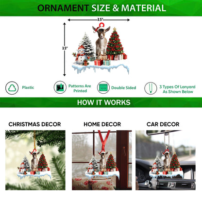 Talataca Goat 2D Flat Christmas Ornament, Goat Gift Boxes Pine Tree Decor, Hanging House Charm Eve Keepsake, Car Rear View Mirror Accessories, Xmas Gift