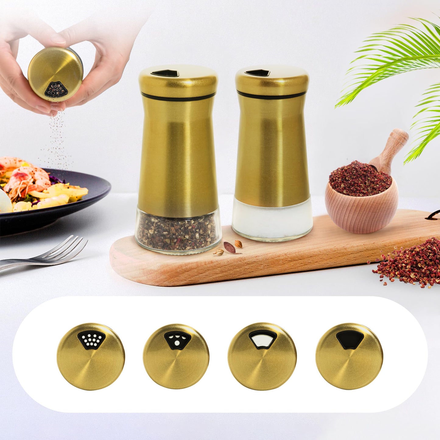bonris Stainless Steel Salt and Pepper Shakers,Salt Shaker Clear Bottom Jar Bottle Container with Stainless Steel Top,with Adjustable Pouring Hole for Kitchen, Cooking Table, Camp