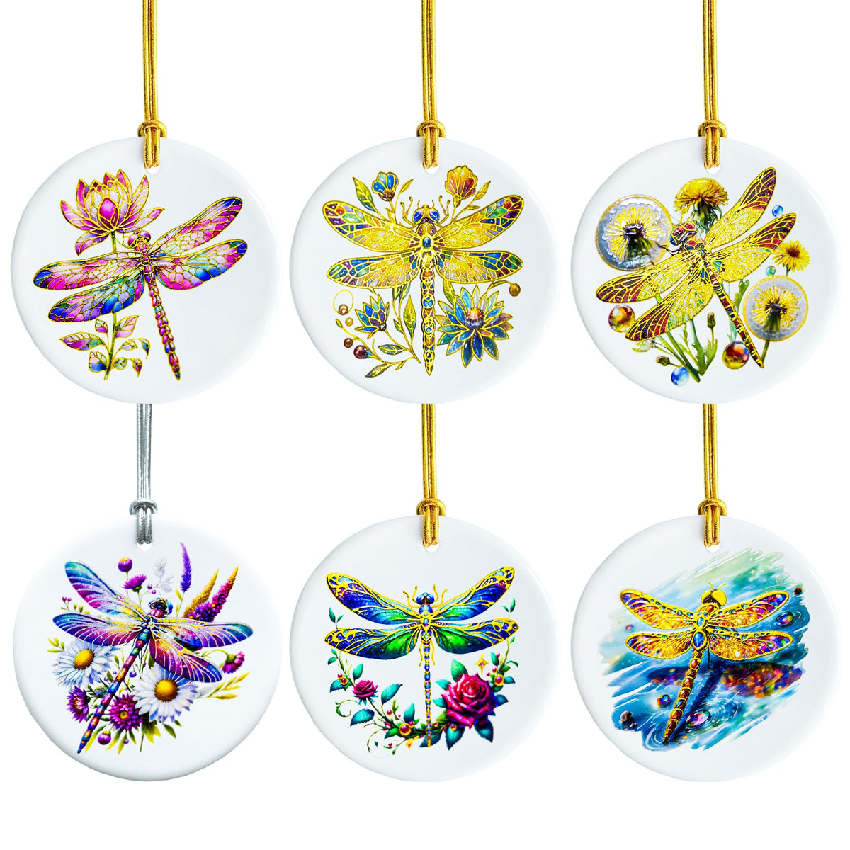 YOXUTEP 6-Pack Ceramic Dragonfly Ornaments, Christmas Tree Decor for Home, Exchange, Xmas Presents & Festive Decoration