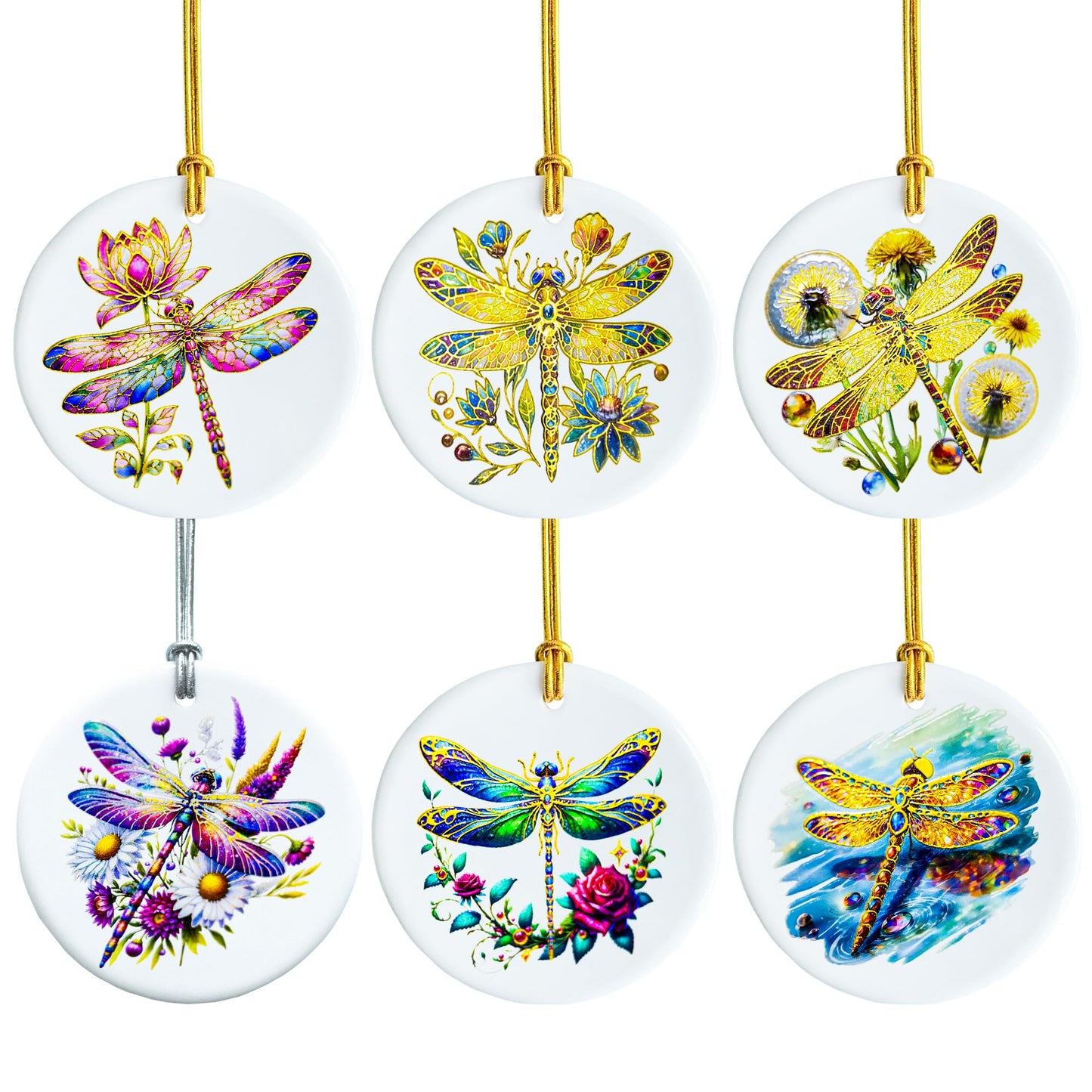 YOXUTEP 6-Pack Ceramic Dragonfly Ornaments, Christmas Tree Decor for Home, Exchange, Xmas Presents & Festive Decoration