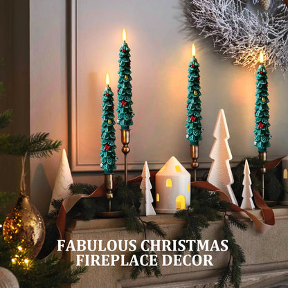 ZIVASA 3 Pack Flameless Christmas Tree Candles, 9.8 Inchs Christmas Taper Candles with Remote and 24H Cycle Timer, Real Wax Christmas Tree LED Candle 3D Flame for Tabletop, Windows, Fireplace Decor