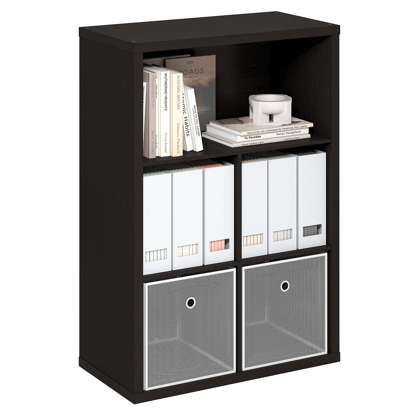 Furinno Cubicle Book Shelf, 5-Cube Bookshelf, Extra Thick Frame Cube Storage Organizer Bookcase with Closed Back, 15.3 x 29.9 x 43.3, for Living Room, Bedroom, Home Office, Black Dark Oak