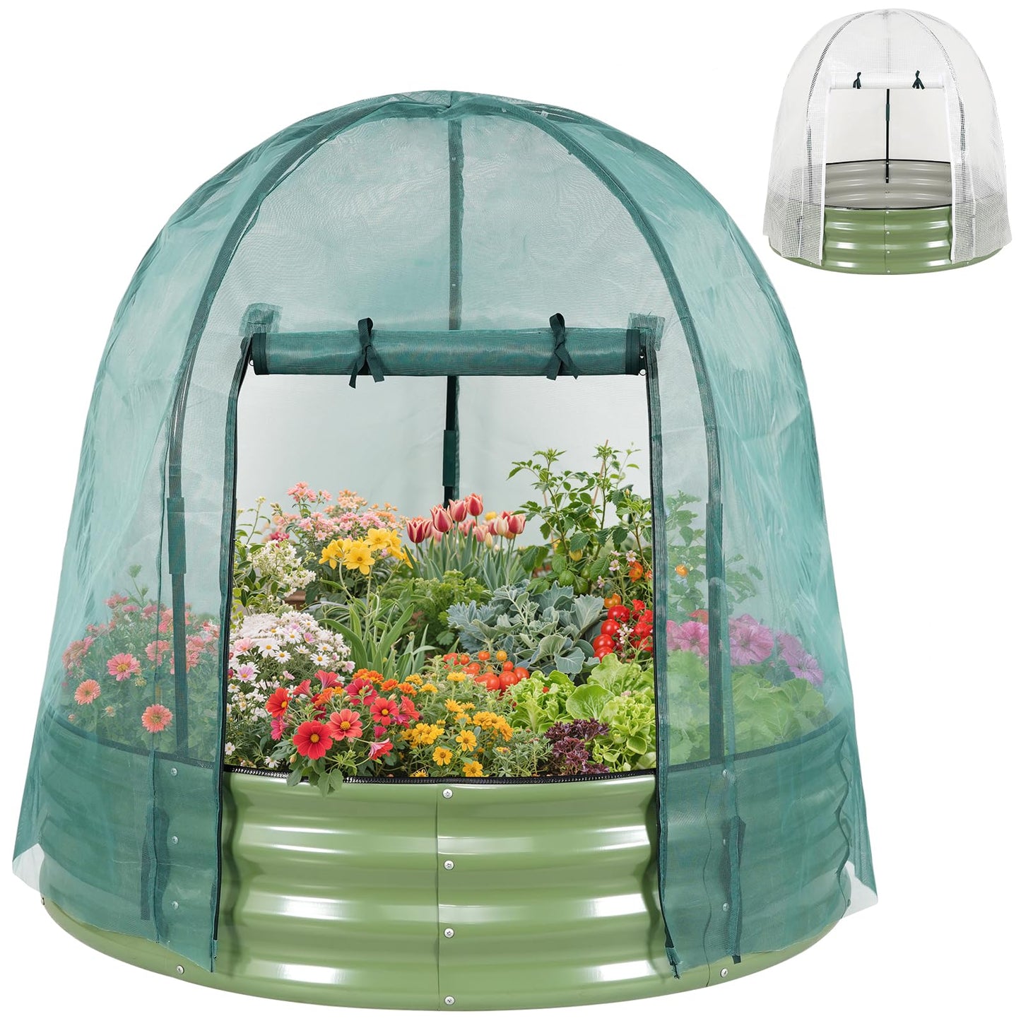 VIREO GARDEN Galvanized Raised Garden Bed with Cover | 4x4x1FT Metal Planter Box Outdoor with Greenhouse PE Cover for Winter & Mesh cover for Summer | 3-in-1 Raised Bed with Windows for Easy Gardening