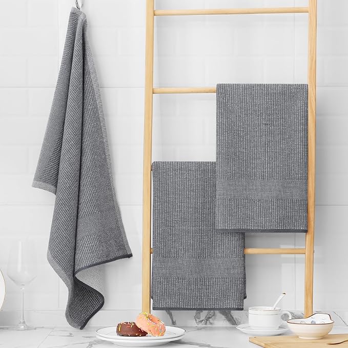 Homaxy Premium Kitchen Towels, Large Cotton Kitchen Hand Towels, Flat and Terry