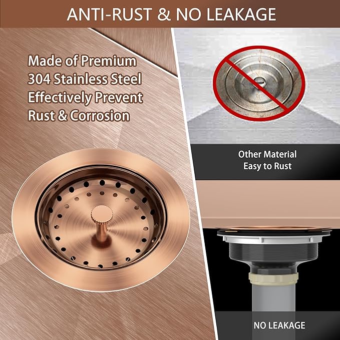 Kitchen Sink Drain Copper 3-1/2 Inch Stainless Steel Kitchen Drain Strainer