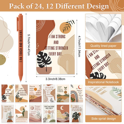 Mooliwe 72 Pcs/24 Set Positive Affirmation Gift Set for Women Gratitude Notebooks with Ballpoint Pens Mini Mirrors Small Bags Motivational Encouragement Notepad for Women Coworkers Adult Party Favor