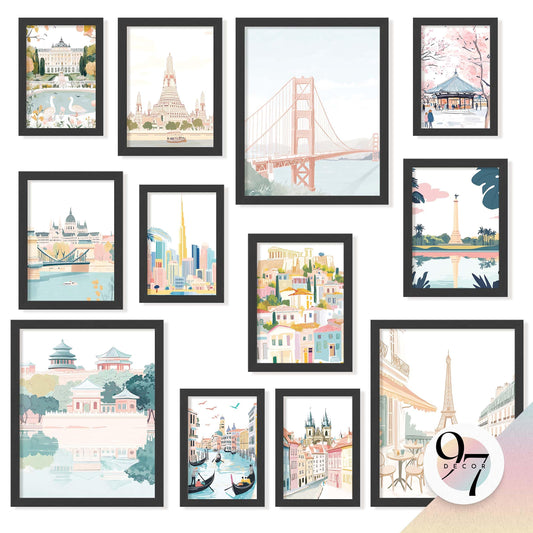 97 Decor Vintage Travel Posters Wall Art - Retro Travel Decor For Home, Traveling Art Prints For Wall, Around The World Destination Pictures Famous City Artwork For Classroom Decoration (Unframed)