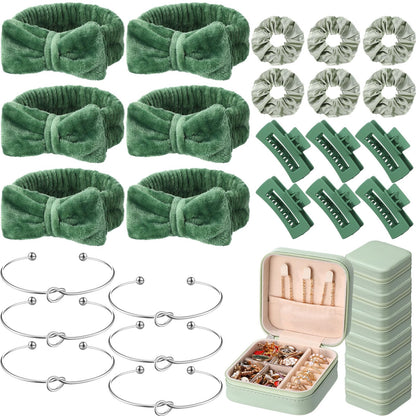 Suncalla 30 Pcs Spa Party Bridesmaid Proposal Gifts Wedding Bridal Party Favor Bridal Bracelet Jewelry Boxes Hair Clip Scrunchies Headband Knot for Graduation Gift(Sage Green)
