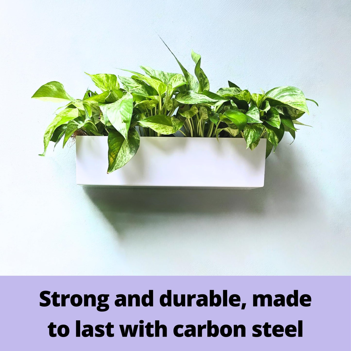 LaLaGreen Wall Planter (16 Inch, 2 Pack) Carbon Steel White Metal Hanging Flower Pot for Succulents, Wall Mount Rectangular Window Sill Box Fence Floating Garden Shelf for Deck Indoor Outdoor Decor