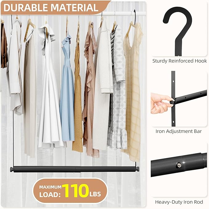 STORAGE MANIAC Adjustable Closet Rod Hanging Clothes Heavy Duty Closet Extender