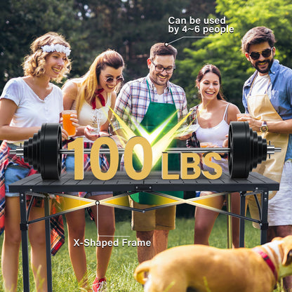 OUTSIDER Folding Camping Table with Aluminum Roll-up Tabletop Portable Lightweight Beach Table with Carry Bag for Outdoor Cooking, Picnic, BBQ, Travel, Backyard, Black, 46" x 28"