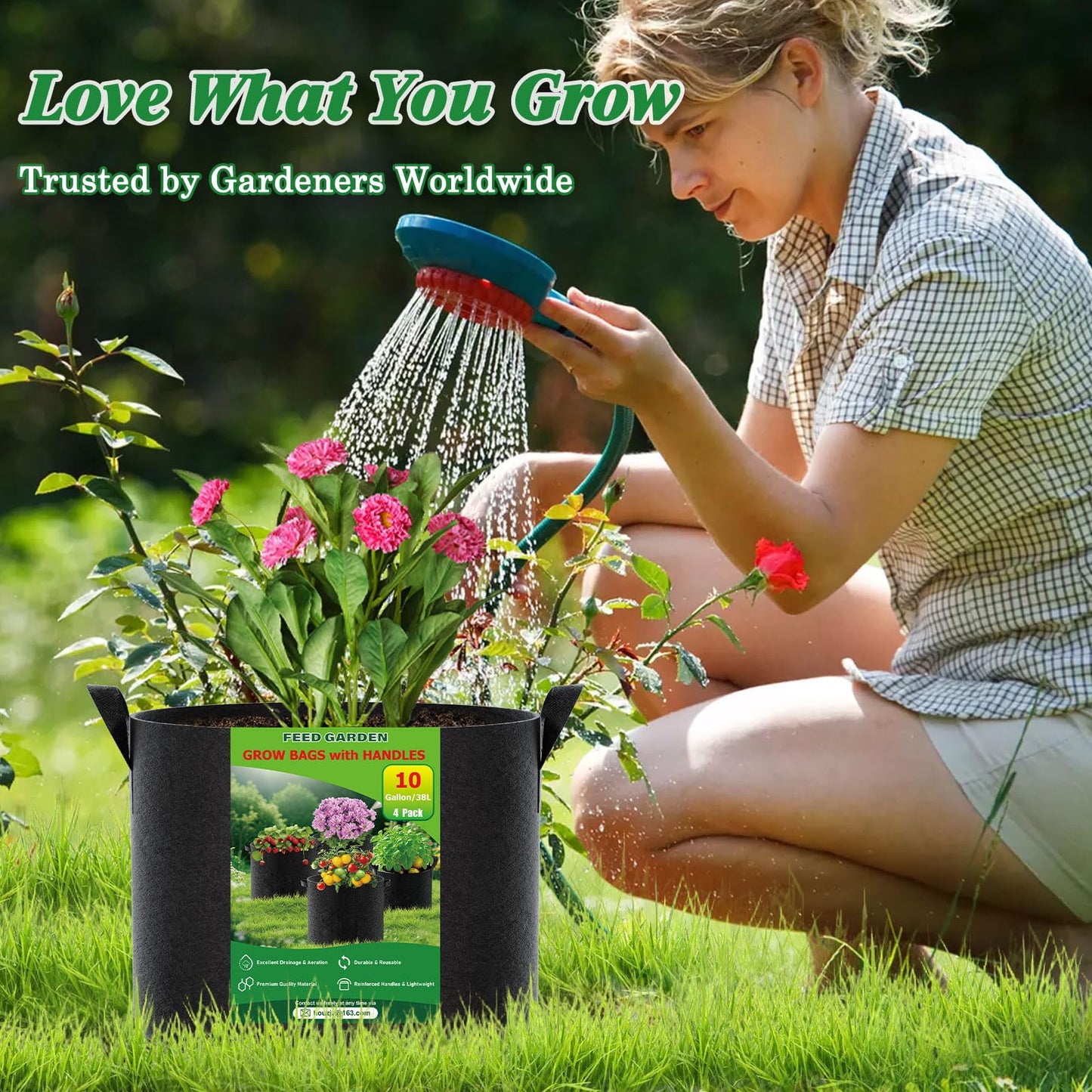 FEED GARDEN 10 Gallon Grow Bags 8 Pack – 300G Thickened Fabric Plant Pots with Reinforced Handles, Breathable Drainage Planters for Vegetables, Tomatoes, Herbs, Indoor & Outdoor Gardening