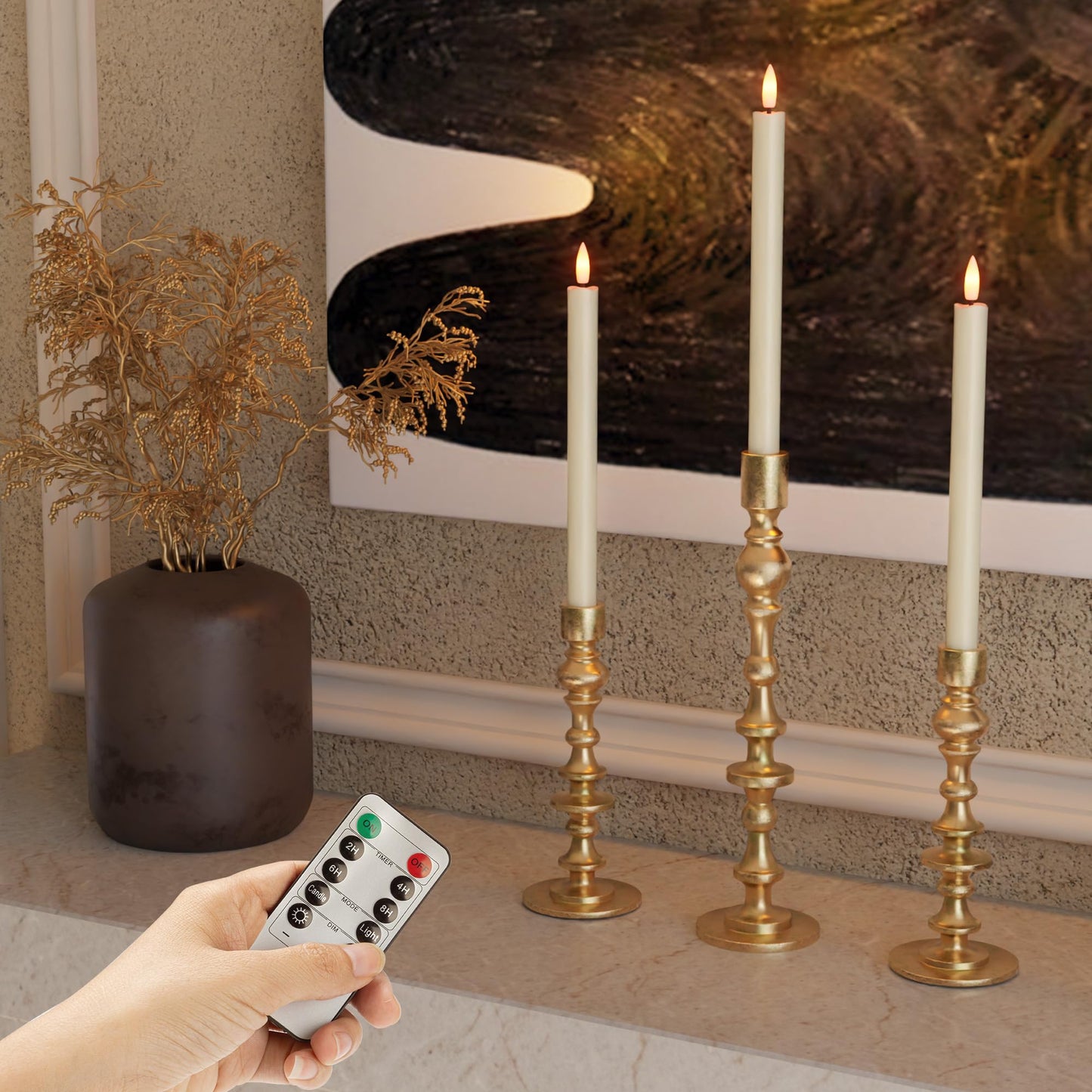 Flameless Taper Candles Battery Operated, Ivory LED Candles with Flickering Flame, 10.23" Plastic Electric Candlesticks, Remote Control & Timer for Home, Wedding, Christmas Decoration (Set of 8)