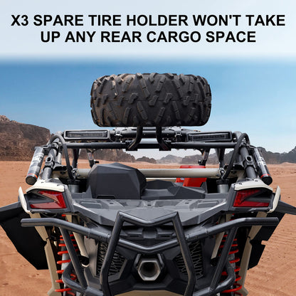 SAUTVS Heavy Duty Spare Tire Mount Rack Holder for Can-Am Maverick X3, Fits Up to 32" Tire Steel Powder Coated Spare Tire Carrier Holder for Can Am Maverick X3 Max Turbo RR 2017-2025 Accessories