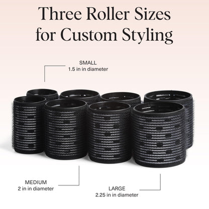Kitsch Ceramic Thermal Hair Rollers Set 8pcs - Hair Curlers Rollers for Perfect Curls, Hot Rollers kit for long hair, Hair rollers for long hair, Hair Curler & Hair Roller, Ceramic Coated Core, Black