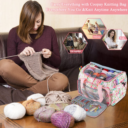 Coopay Knitting Bags and Knitting Organizers Large, Knitting Bag Extra Large Craft Bags With Compartments, Yarn Storage Organiser UK, Women Travel Crochet Bags for Wool and Hooks, Knitter's Gift