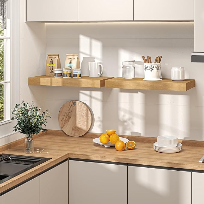 36Inch Oak Floating Shelves for Wall, 12 Inch Deep Shelves for Bedroom