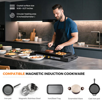 MOMOKOVA Double Induction Cooktop, 1800W Portable Dual Burner with 8 Power Levels, Sensor Touch Control & 99-Min Timer, Fold-n-Store Design for RV, Small Kitchen & Outdoor Cooking (black)