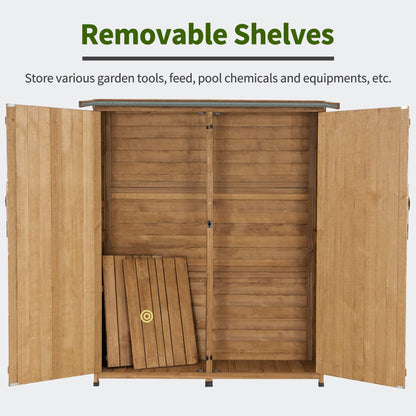 MCombo Outdoor Storage Cabinet with Shelves, Wood Garden Shed with Floor, Outside Tool Shed with 2 Lockable Doors for Yard Patio Lawn, 1400 (Natural)