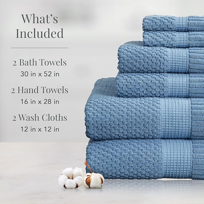 NY Loft 100% Cotton Towel Set 6 Piece | Super Soft & Absorbent Quick-Dry 2 Bath