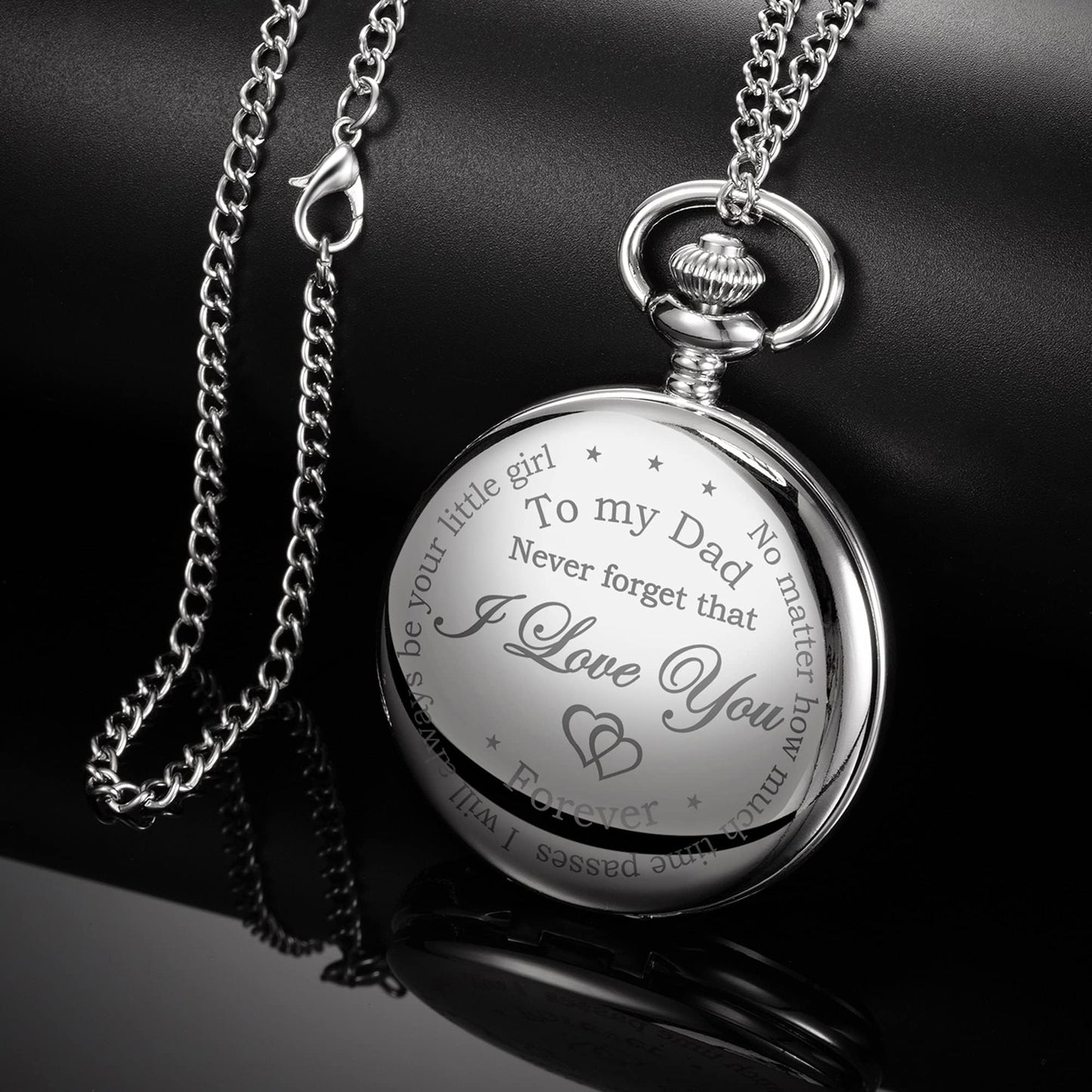 Dad Gift from Daughter to Father Engraved Pocket Watch - No Matter How Much Time Passes, I Will Always Be Your Little Girl (Silver)