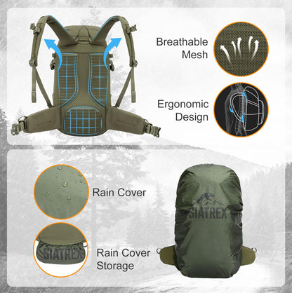 SIATREX SCOUT1800 Hunting Daypack – 500D DWR Tear-Resistant Nylon, Lightweight Tactical Backpack with MOLLE Webbing & Hydration Compatible, for Archery, Scouting, and Backcountry Hunts