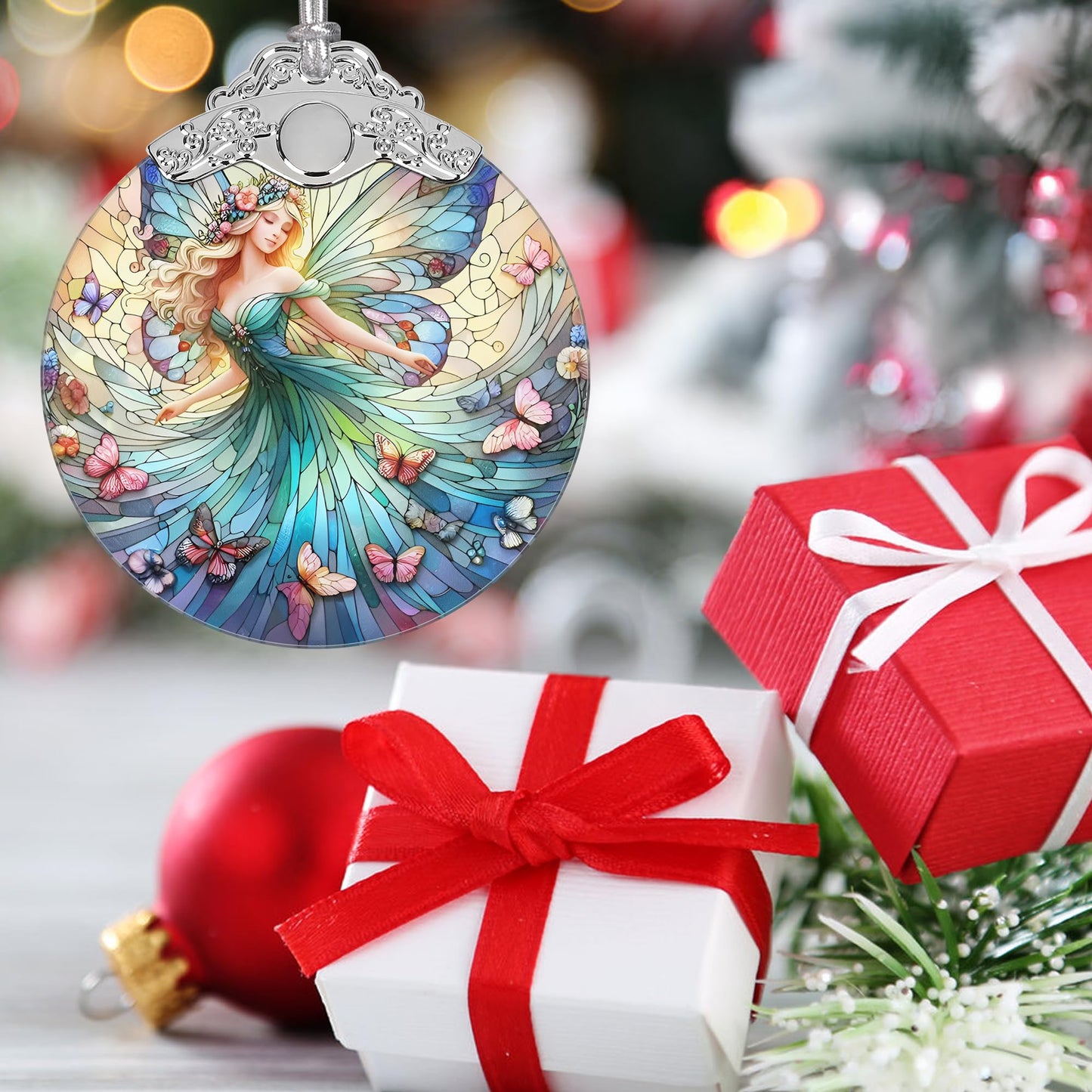 Jocidea Stained Glass Hanging Decor - Fairy Christmas Ornament - Gifts for Friends, Sisters