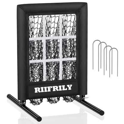 Heavy-Duty 9 Hole Baseball Pitching Net with Pitching Target Pockets, Regulation Size Strike Zone, Portable Adjustable Height Pitcher Training Equipment for Baseball/Softball Practice