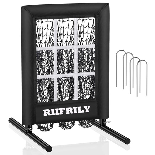 Heavy-Duty 9 Hole Baseball Pitching Net with Pitching Target Pockets, Regulation Size Strike Zone, Portable Adjustable Height Pitcher Training Equipment for Baseball/Softball Practice