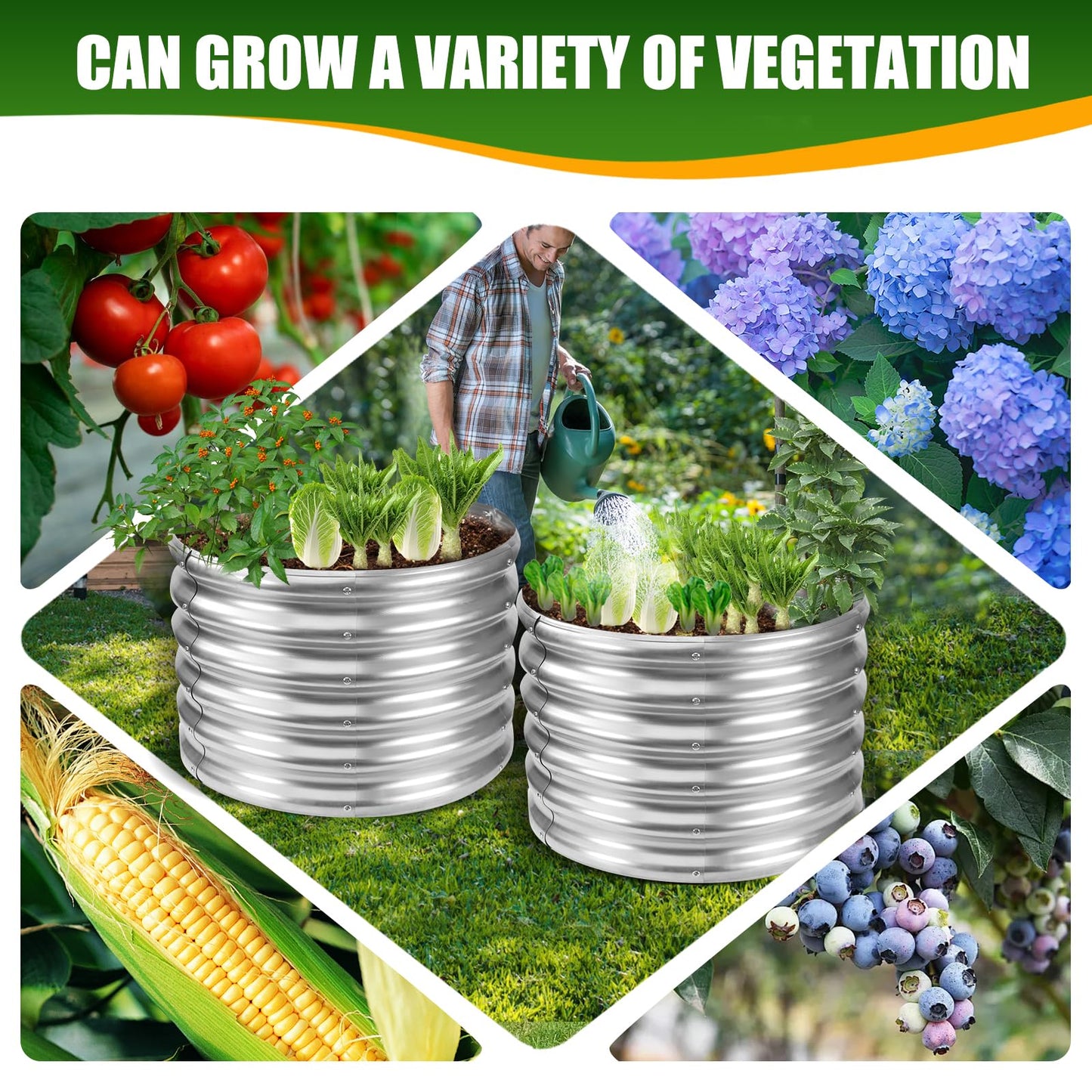 TBMLC 17" Tall Elevated Round Metal Rised Garden Bed- 2'x2' in Size and 0.8MM Thick Durable Planter Box for Vegetables Flowers Succulent at Patio/Garden Outdoor (Silver, 2FT Diameter)