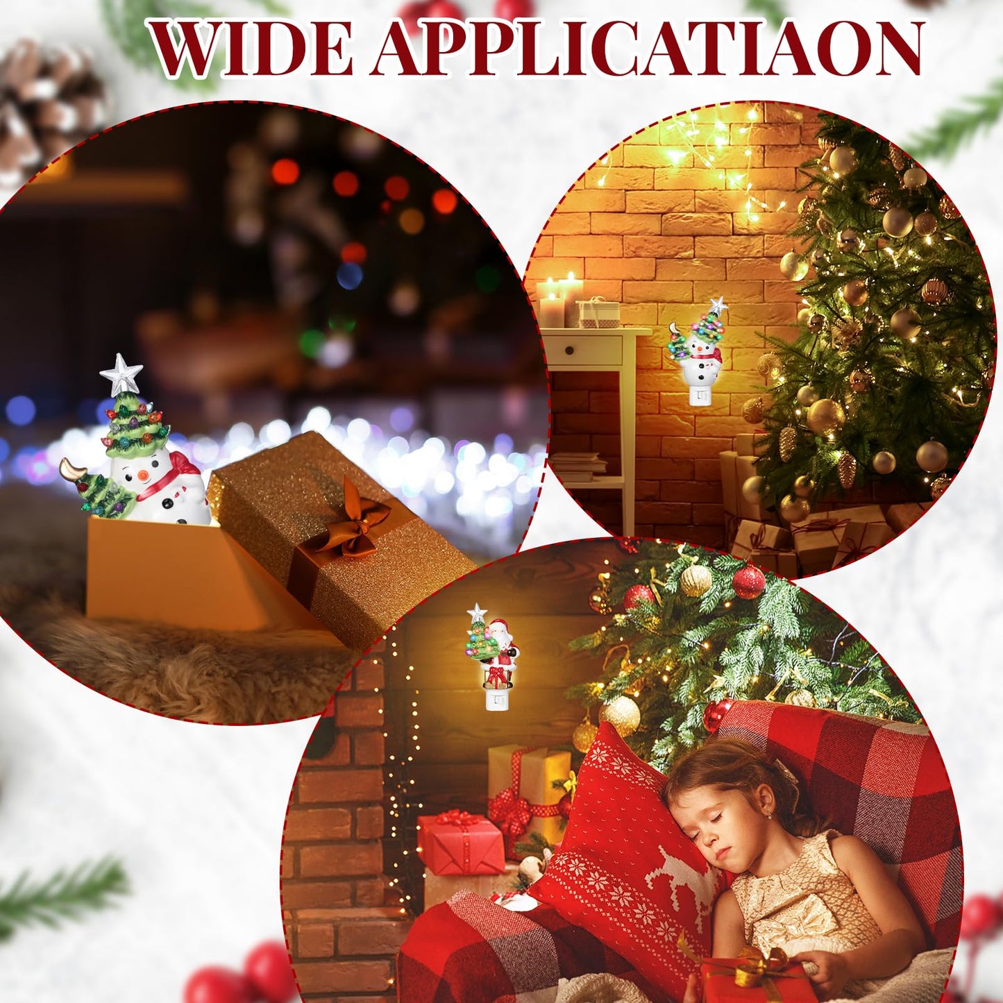 Wettal 2 Pack Christmas Decoration Night Light Plug Ceramic Santa Snowman Night Light with Switch LED for Christmas Gift Holiday Decor Home Room Fireplace Office