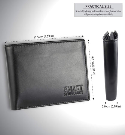 KORUMA RFID Wallet for Men, Black Leather Mens Wallets for up to 11 Cards, Coin Pocket, ID Window, Removable Credit Card Holder, Gifts for Him