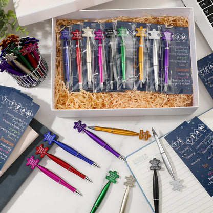 Sinload 30 Sets Team Appreciation Gifts Bulk Inspirational Puzzle Ballpoint Pens Motivational Cards Bookmark for Team Staff Office Coworker Employee Teamwork Gifts