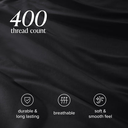 Bare Home 100% Organic Cotton Sateen Fitted Sheet - 400 Thread Count - Smooth Sateen Weave - Breathable & Cooling - Hotel Luxury - Durable Fitted Sheet - Deep Pocket (King, Black)