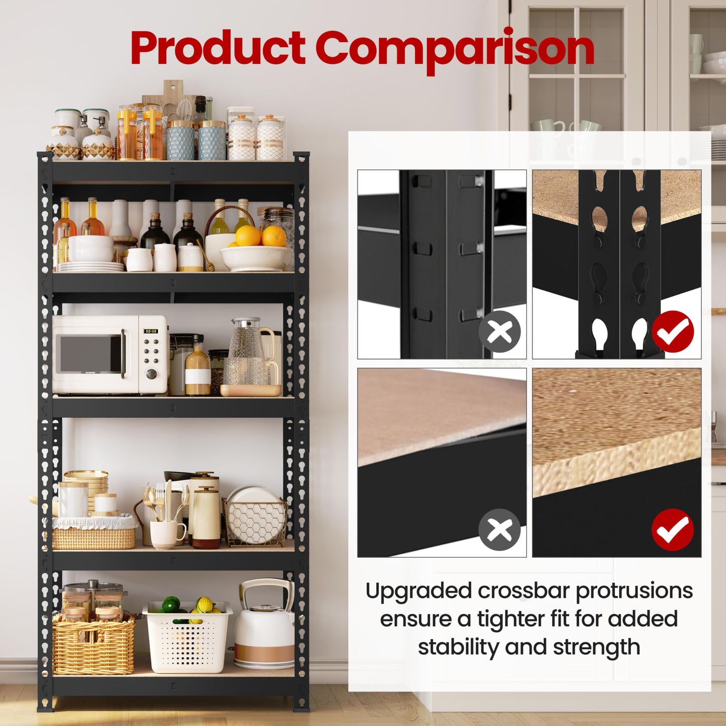 Yaheetech Shelving Unit Metal Shed Storage Shelves Boltless Heavy Duty 5 Tier Garage Shelving Units for Shed/Workshop/Office, 150x70x30cm, Black