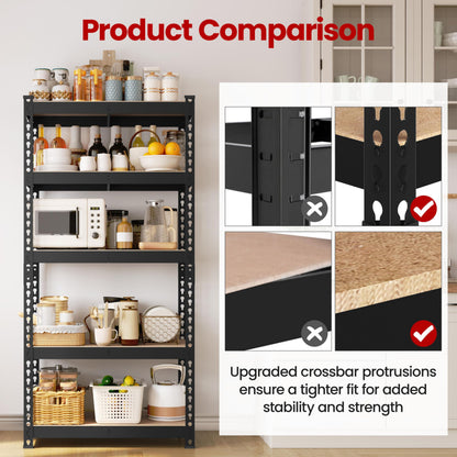 Yaheetech Shelving Unit Metal Shed Storage Shelves Boltless Heavy Duty 5 Tier Garage Shelving Units for Shed/Workshop/Office, 150x70x30cm, Black