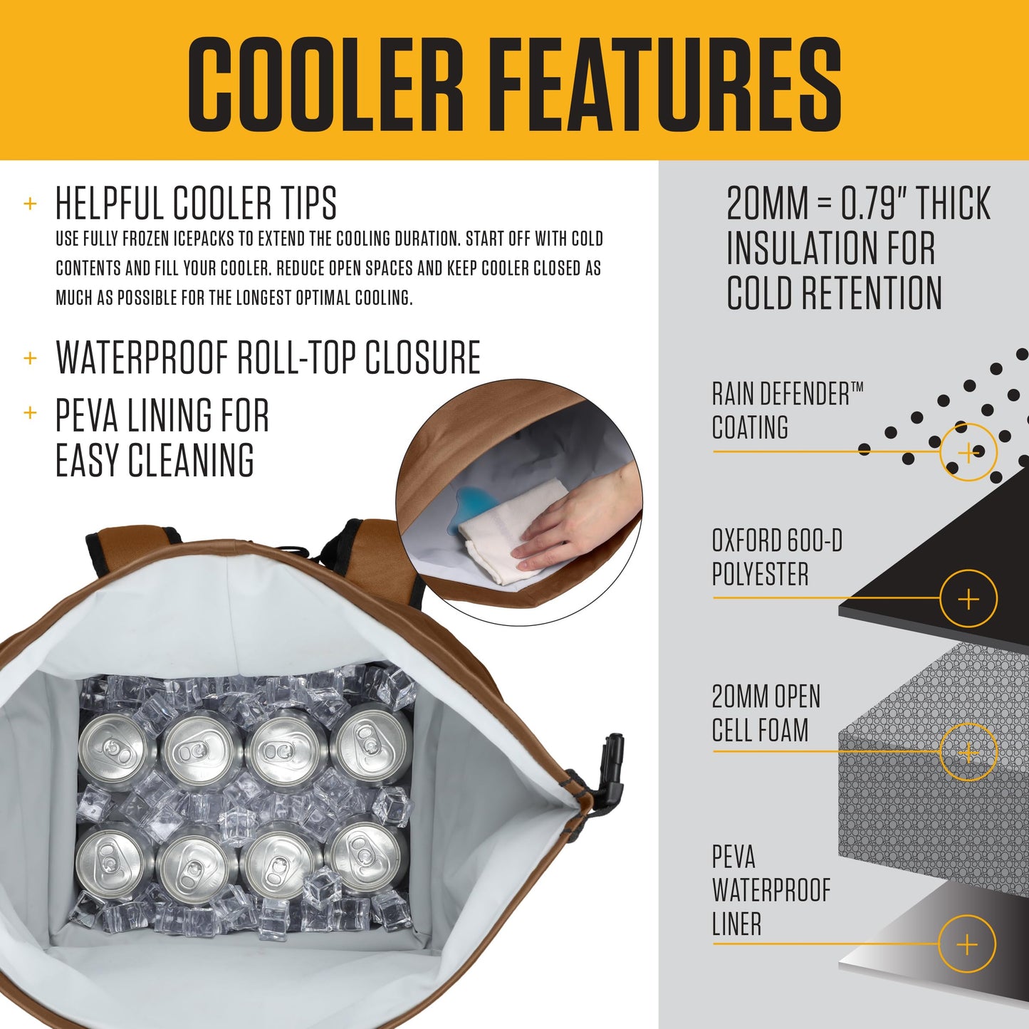 Carhartt Thick Foam Fully Insulated Cold Front Coolers, Premium Ice Retention, Durable Water Resistant Material W/Front Zippered Pocket, 30 Can Cooler Backpack, Tarmac