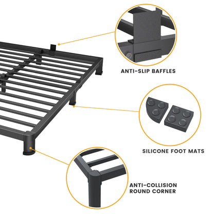 Superay 4 Inch Queen Bed Frame Low Profile, Heavy Duty Metal Platform Bed Frame with Round Corner Legs, Sturdy Mattress Foundation, No Box Spring Needed, Easy Assembly, Noise Free, Black
