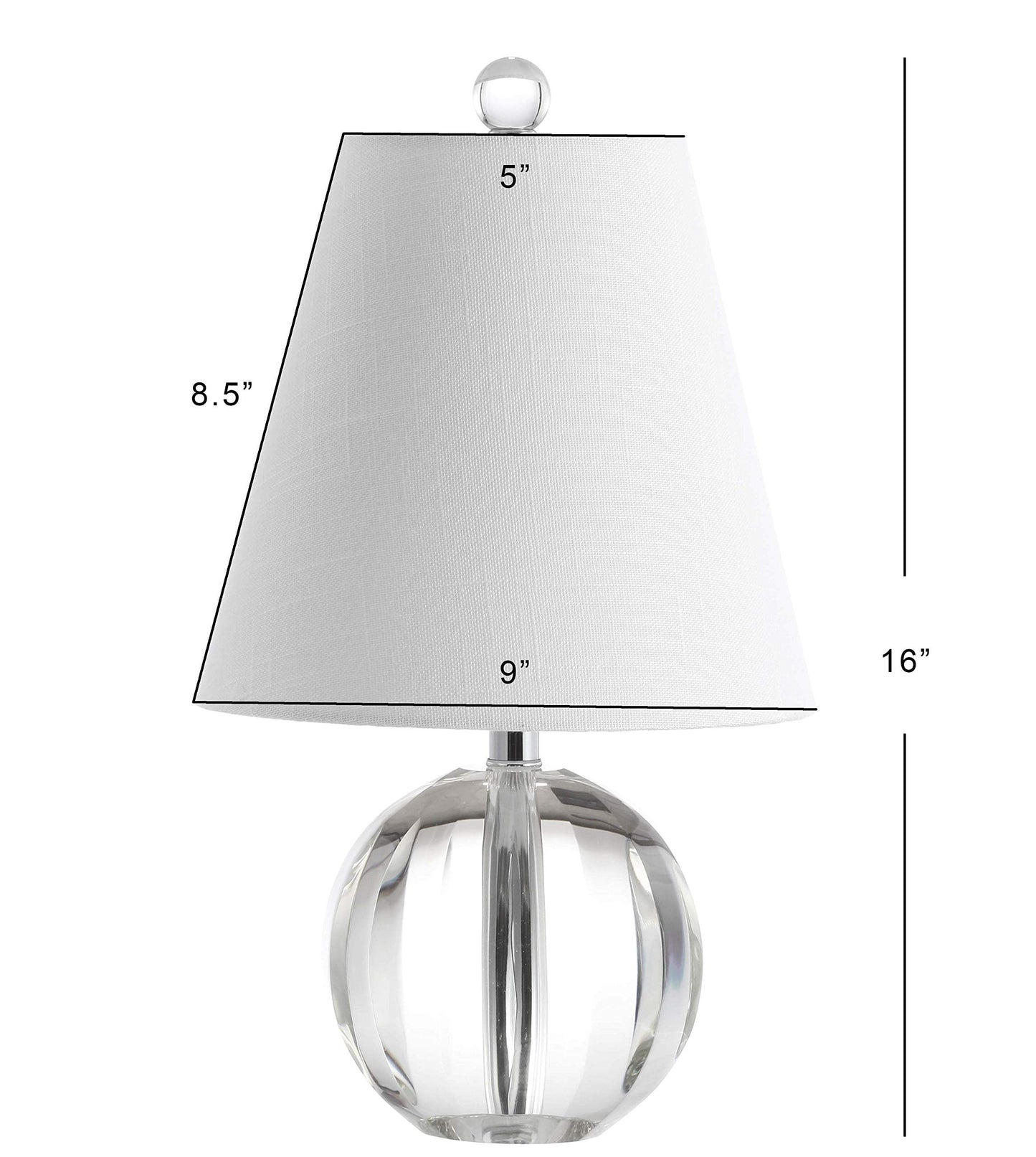 JONATHAN Y 16" Clear Crystal Ball LED Table Lamp, White Modern Bedside Lamp, with White Linen Empire Shade, Glam Orb Glass Nightstand Lamp for Living Room, LED Bulb JYL2079A