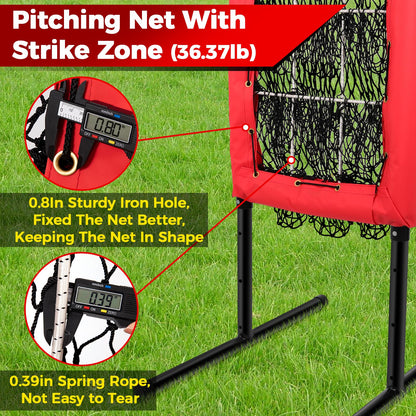 Heavy Duty 9 Hole Pitching Net with Strike Zone,9 Pocket Pitching Target Net of 4 Adjustable Heights (36-53in),Softball Pitching Net Fix by 8xspikes and 2xsandbags, Pitching Target Net for All Age