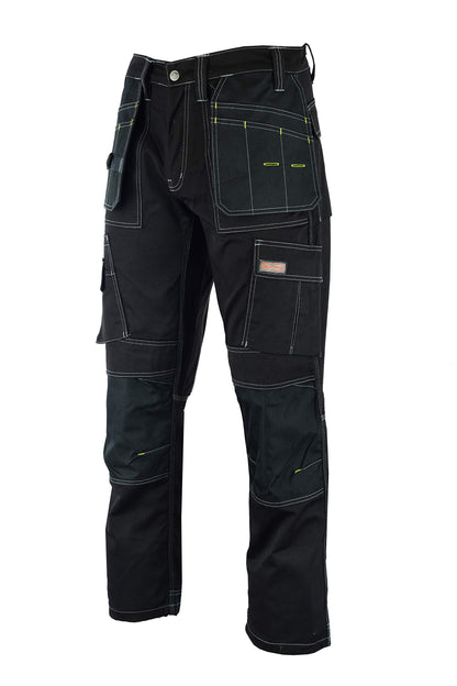 WrightFits Men Pro Builder Work Trousers Black - Heavy Duty Safety Combat Cargo Pants - Knee Pad Pockets - Triple Stitched - Durable Workwear (32W X 31L, Black)