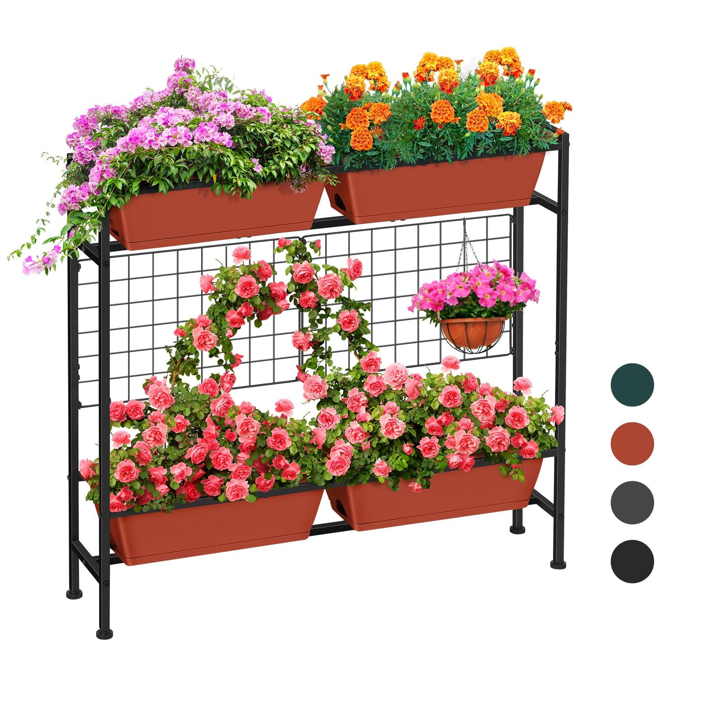 Raised Garden Beds Outdoor Elevated Planter Boxes with Trellis Herb Garden Planter Outdoor Raised Flower Boxes with Legs for Vegetable Patio Balcony Porch, Brick Red