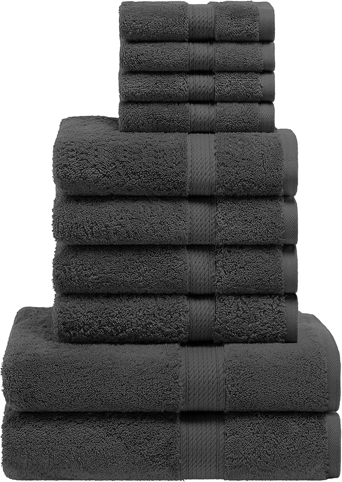 Superior Egyptian Cotton Solid Towel Set, Washcloths 13” x 13”, Hand Towels 20”