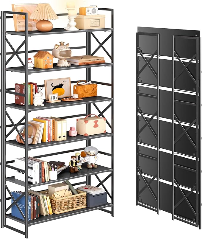 4NM Extra Wide 6 Tiers No Assembly Book Shelves, 61.8" H Folding Bookshelf