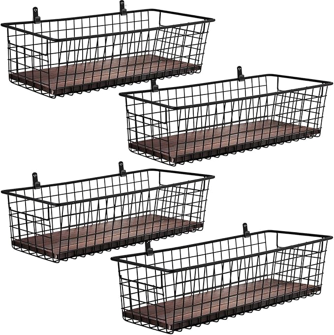 4 Set Portable Metal Farmhouse Wall Decor Storage Organizer Basket Bin