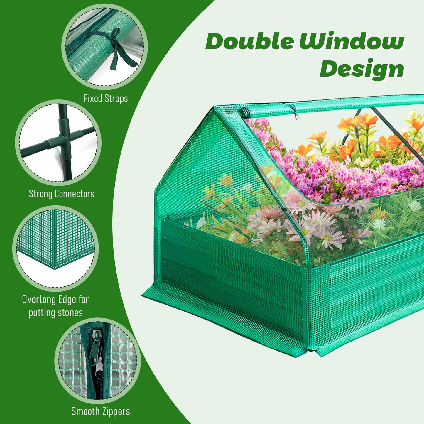 6 x 3 x 3 ft Galvanized Steel Raised Garden Bed, 2 Large Zipper Mesh Screen Windows Mini Greenhouse Outdoor, Bottomless Garden Bed with Greenhouse, Beds for Gardening, Flowers, Herbs, Vegetables