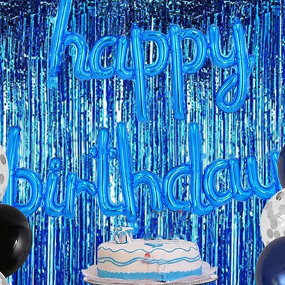 BEISHIDA 2 Pcs Blue Door Streamers Tinsel Curtain Party Backdrop Fringe Foil Wall Background for Birthday Halloween Christmas Wedding Boys Baby shower Party Decoration(3.28 ft x 6.56 ft)