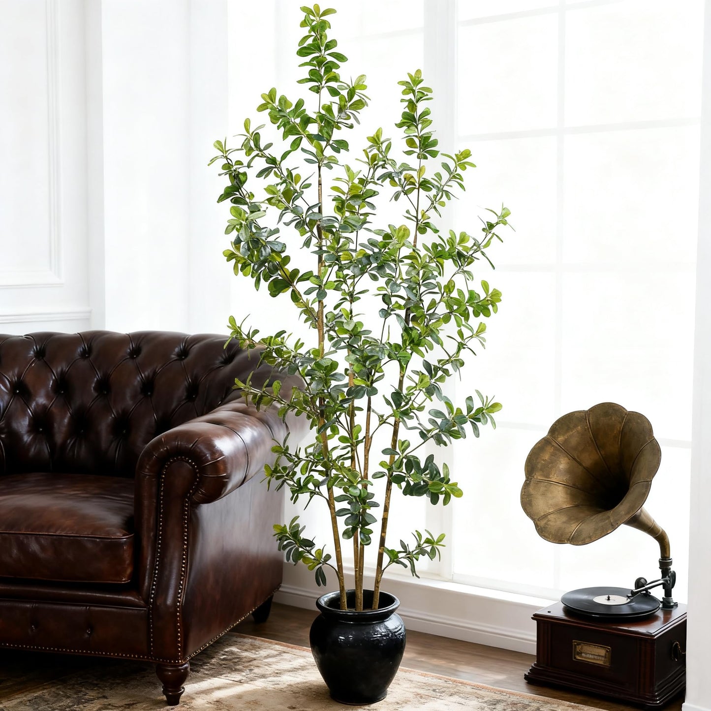 ZSENENT Fake Trees Premium 4 Main Trunks 7 ft Faux Black Olive Tree, Realistic Olive Trees Artificial Indoor, Low-Maintenance, Ideal Artificial Tree for Home Office Décor (Green)