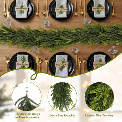 N&T NIETING 12FT Christmas Norfolk Pine Garland Real Touch Pine Artificial Garlands Faux Greenery Garland Winter Christmas Garland for Table Mantle Fireplace Indoor Outdoor Xmas Decorations (1 Pcs)