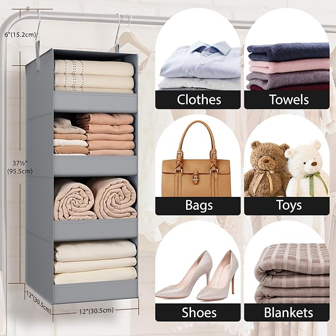 GRANNY SAYS 4-Shelf Hanging Organizer, Closet Hanging Shelves, Closet Hanging